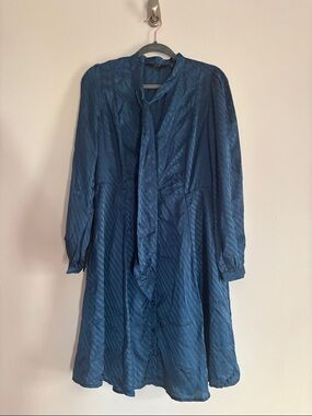 Vero Moda Royal-Blue Long Sleeve Tie-Neck Dress